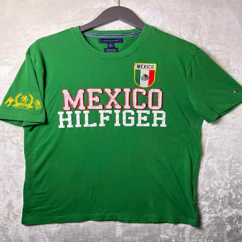 Vtg Tommy Hilfiger Team Mexico T-Shirt Size L Stitched Embroidered Patch Soccer